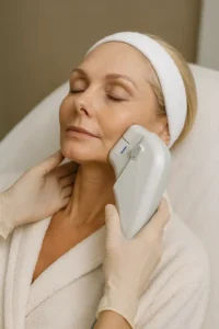 Woman receiving HIFU non surgical facelift treatment Godmanchester
