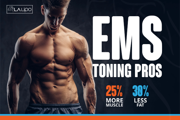 Graphic of man with toned body showing the benefits of LA-EMS Body Sculpting Godmanchester treatment