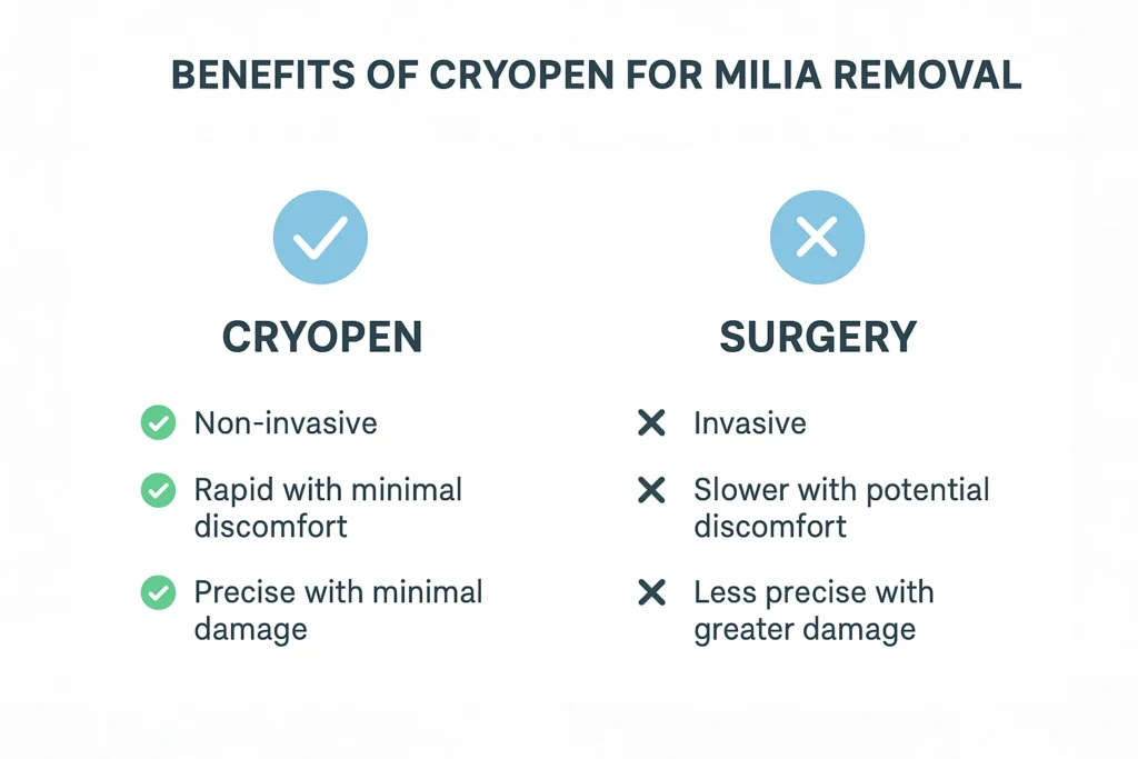 Benefits of cryopen for milia removal Godmanchester compared to surgical treatments.