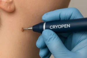 Person receiving skin tag removal Godmanchester