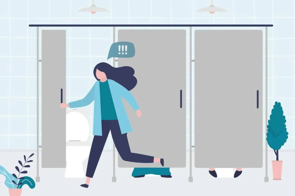 graphic of Urine incontinence Godmanchester woman running to the toilet.