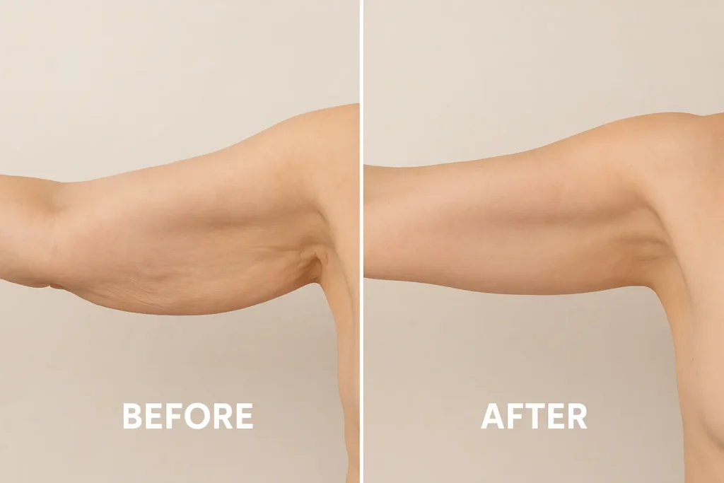 Picture of LA LIPO Godmanchester before and after results of skin tightening treatment on the upper arms.